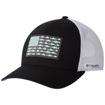 Columbia Muške Kape - PFG Mesh Snap Back Fish Flag Ball Crne Bijele | TSMK-15896